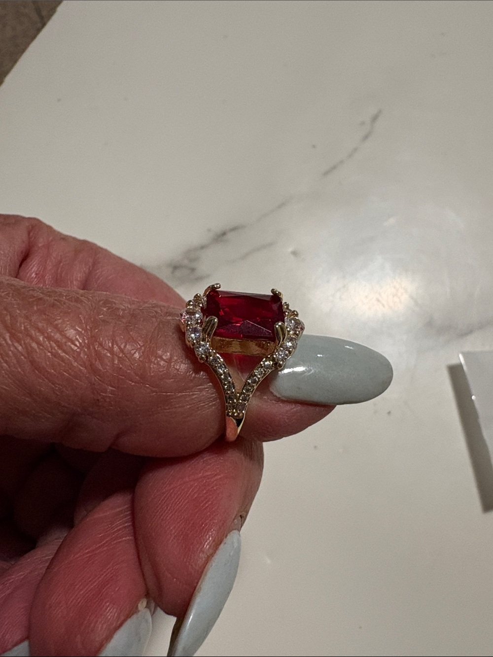 Gold-Tone Red Gemstone Statement Ring